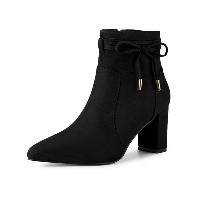 Unique Bargains Bottines à Talon Épais à Bout Pointu avec Fermeture Éclair pour Femmes