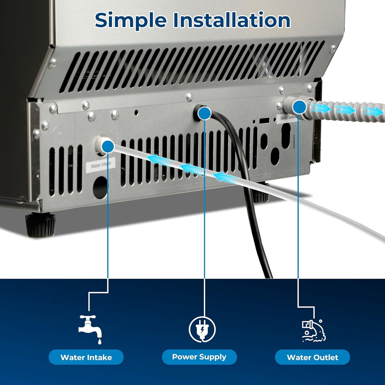 WAA 100Lbs/24H Commercial Ice Maker Self-Cleaning, Adjustable Thickness for Restaurant Bar Home