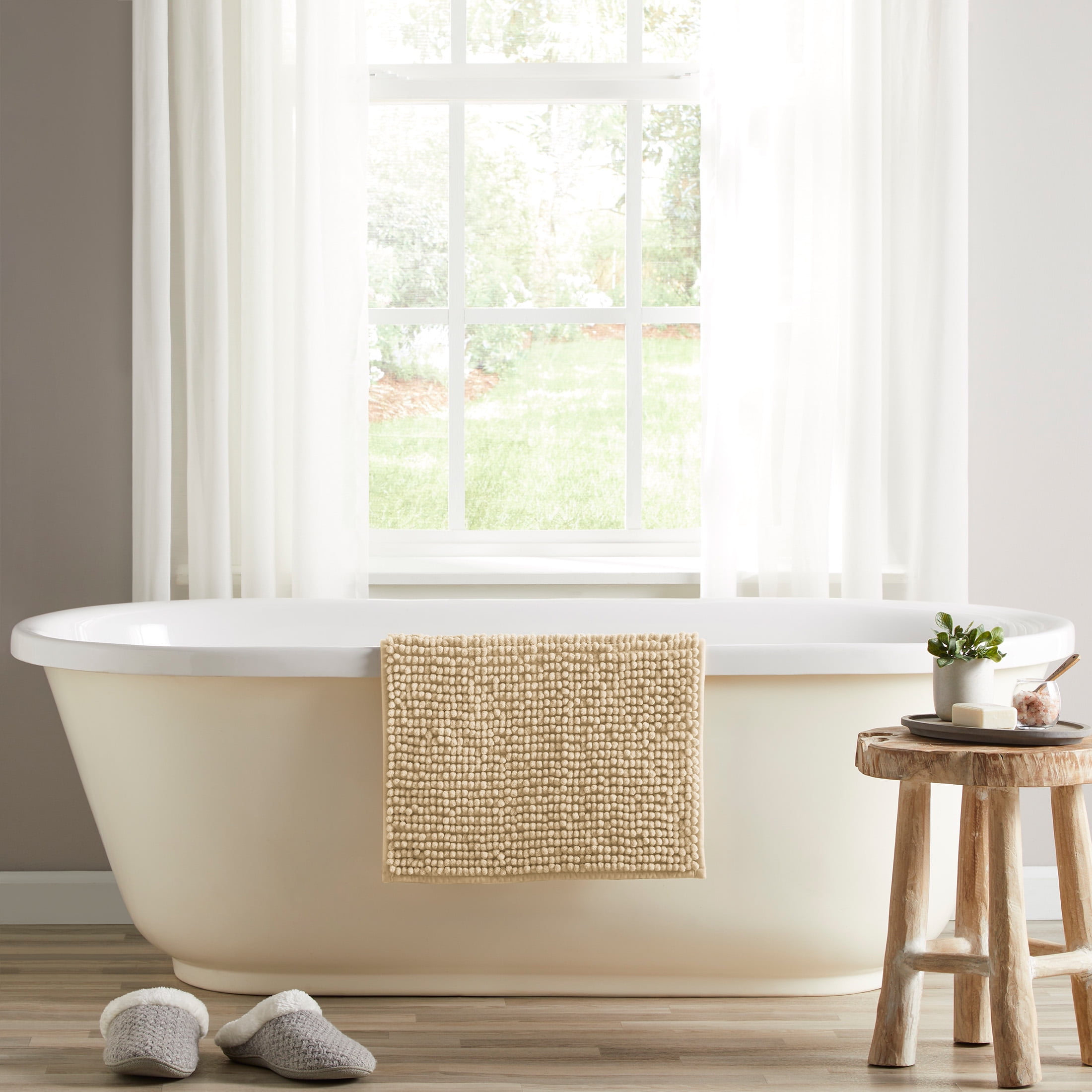 Mainstays Basic Polyester Chenille Noodle Bath Rug, Vallejo Tan, 17"x24", One Piece