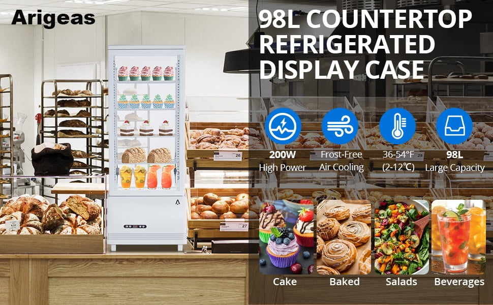 Commercial Refrigerator - 3.46 cu.ft. 98L, Upright Beverage Cooler, Countertop Design withLight, Ideal for Store, Gym, Office,Cafe Restaurant