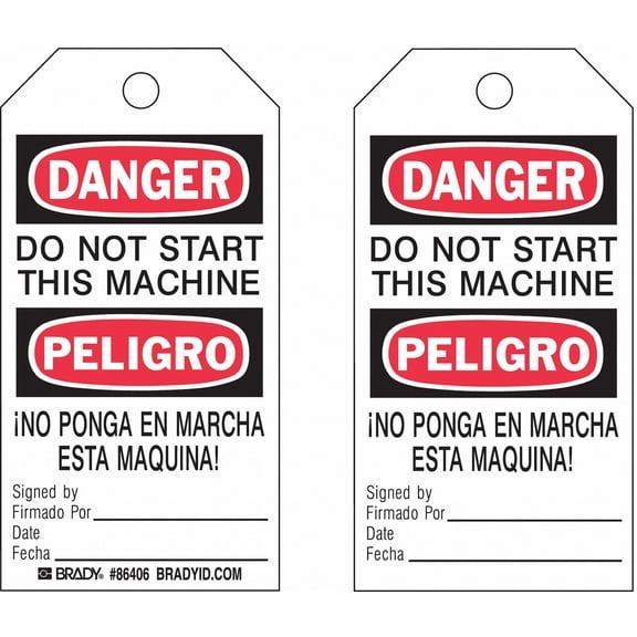 Brady Danger Bilngual Tag,5 3/4in H,3in W,PK10  86406