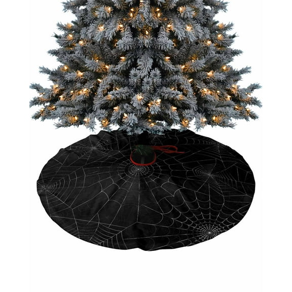 Black Halloween Christmas Tree Skirt 48 Inches Large Christmas Skirt Tree, Farmhouse Vintage Web Tree Skirt Christmas Decorations for Fireplace Party Holidays Indoor Outdoor
