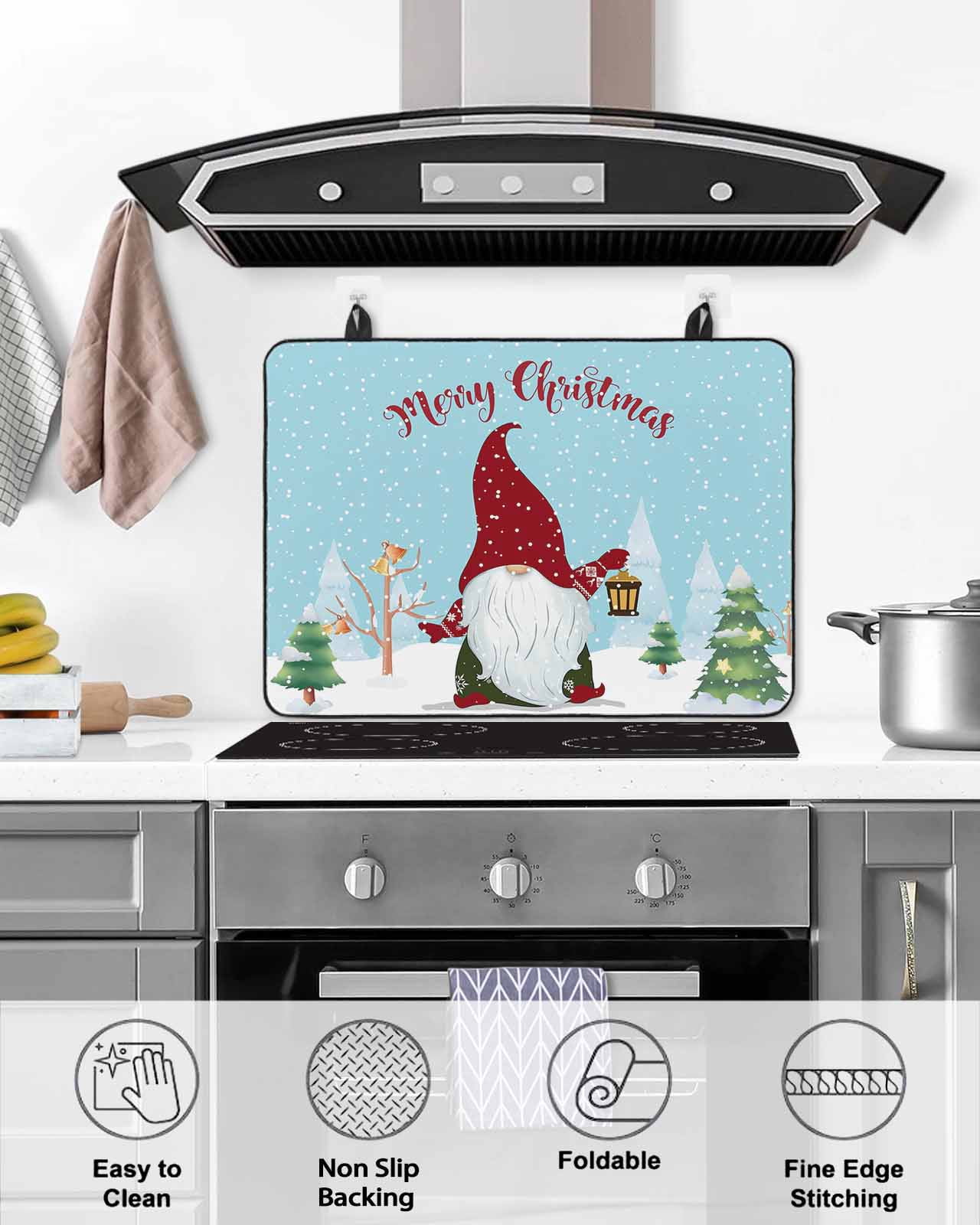 Large Induction Cooktop Protector Mat Christmas Gnomes Stove Top Covers for Electric Stove, Winter Snowflakes Xmas Pine Tree Decorative Stove Burner Cover Mats, Glass Top Stove Cover