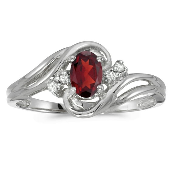 14k White Gold Oval Garnet And Diamond Ring