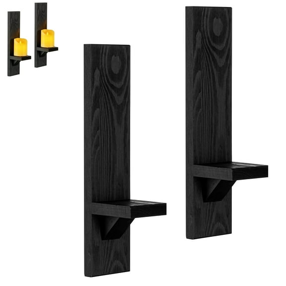 Sziqiqi Farmhouse Candle Sconces Wall Decor Set of 2 Black Wooden Wall Candle Holders for Living Room