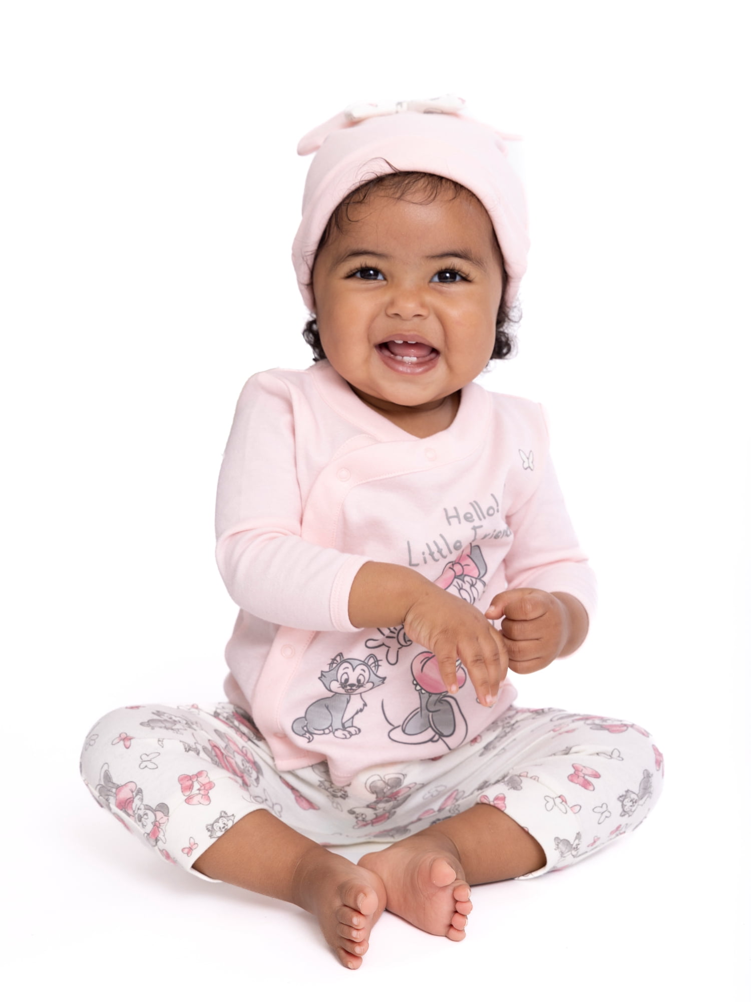 Disney Baby Wishes + Dreams Minnie Mouse Infant Baby Take Me Home Hat, Long-Sleeve Tee, and Pants Outfit Set, 3-Piece Sizes Preemie-6 Months