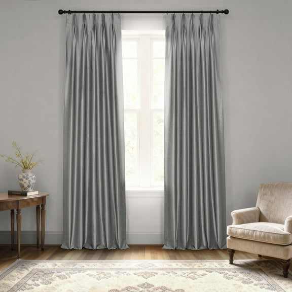 Half Price Drapes Storm Grey French Pleat Faux Silk Blackout Curtains for Bedroom(1 Panel),50WX 96L