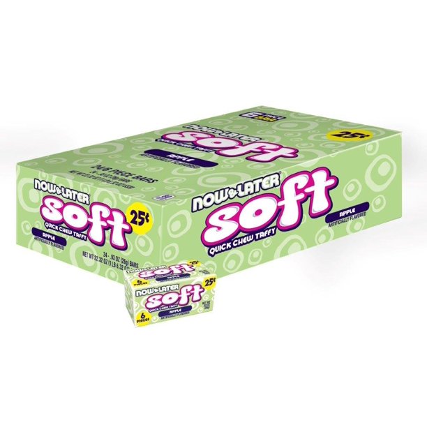 Now & Later Soft Taffy Chews Candy, Apple, 0.93 Ounce Bar, Pack of 24
