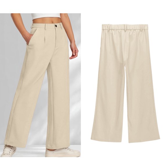 School Uniform Pants for Girls Dress Pants Elastic Waist Straight Pants with Pockets White Pants for Boys Back To School Straight Fit Uniform Pants Size 6-7 Years