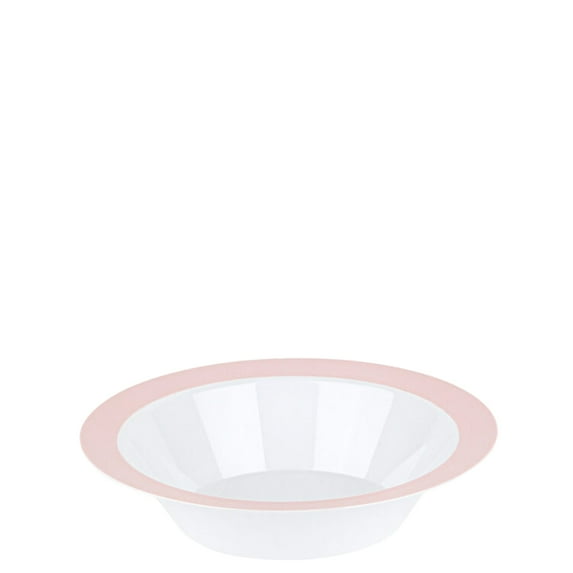 EcoQuality 14 oz Round White Plastic Heavy Duty Bowls with Pink Rim Design Disposable - Disposable China Like Party Bowls, Heavy Duty Salad Bowls, Serving Bowl, Dessert, Wedding, Serveware (240 Pack)