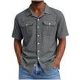 thumbnail image 3 of CBASIHI Mens Short Sleeve Button Down Shirts with Pockets- Collared Breathable Loose Fit Casual Summer Business Work Wear Top Dark Gray Size 3XL, 3 of 8