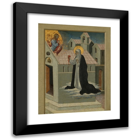 Giovanni di Paolo 12x14 Black Modern Framed Museum Art Print Titled - Saint Catherine of Siena Exchanging Her Heart with Christ