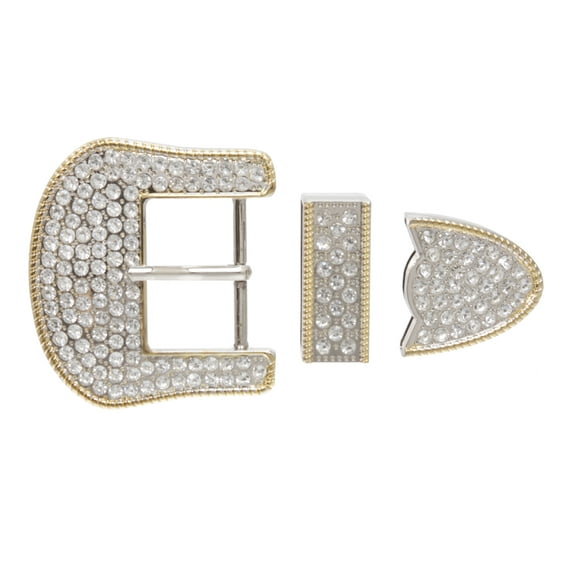 Western Crystal Rhinestone 3-Piece Belt Buckle Set - Fits 1 1/2" (38mm) Straps - Silver & Gold Options