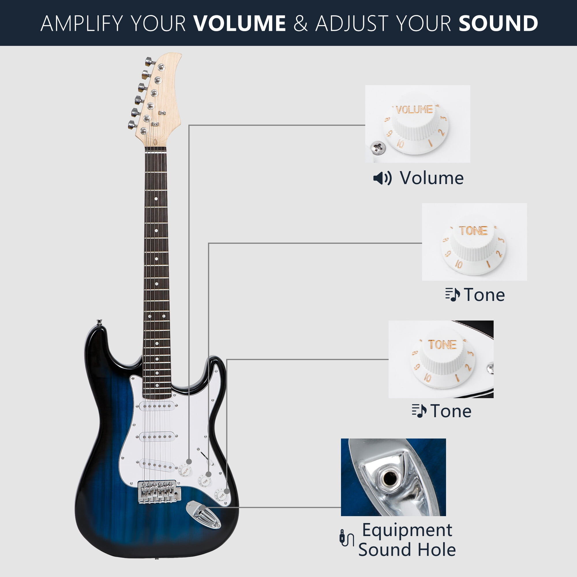 ZenSports 39-inch Full Size Electric Guitar for Beginner W/Amp & Accessories Pack, Right-Handed Blue