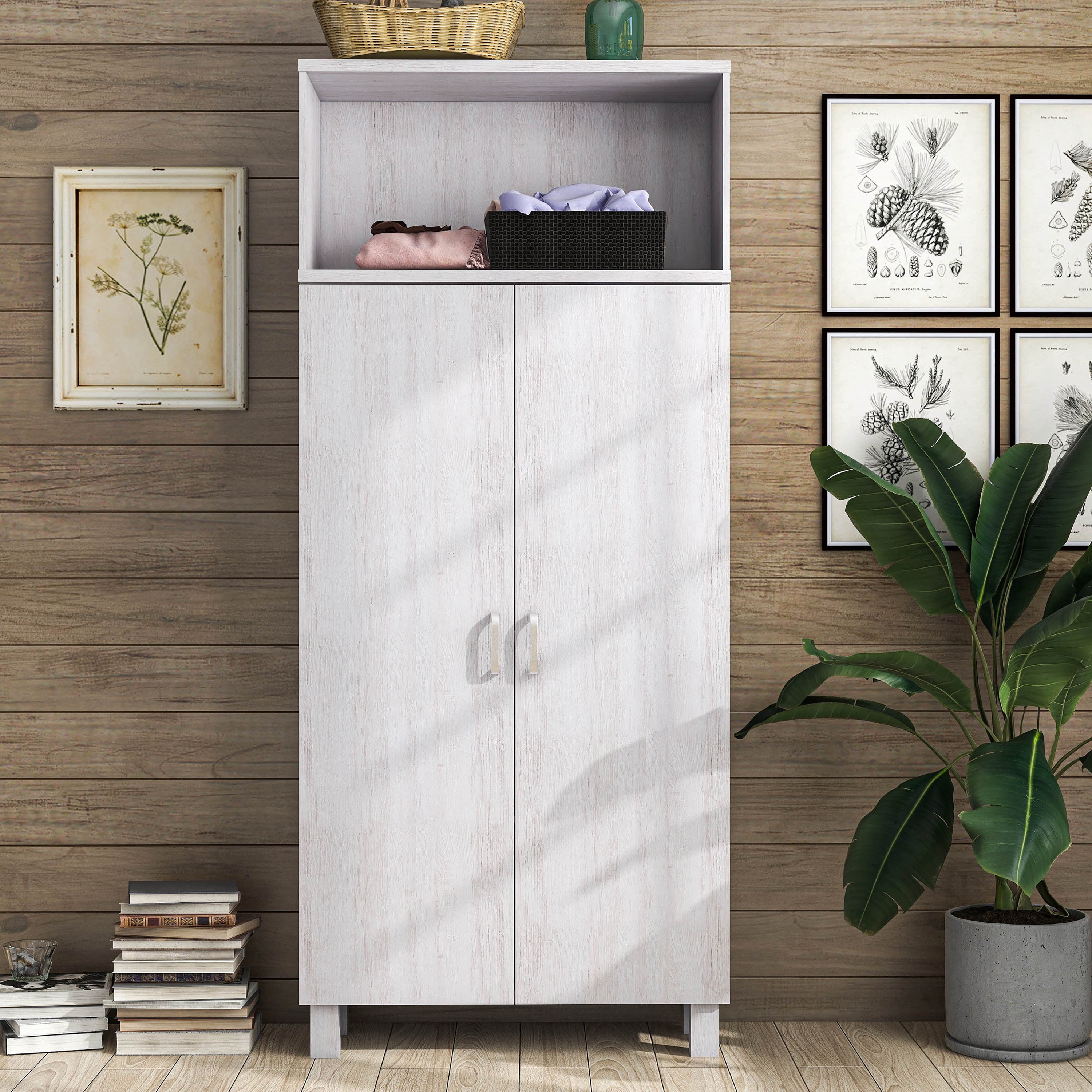 Furniture of America Audie Wood 5-Shelf Pantry Cabinet, White Oak