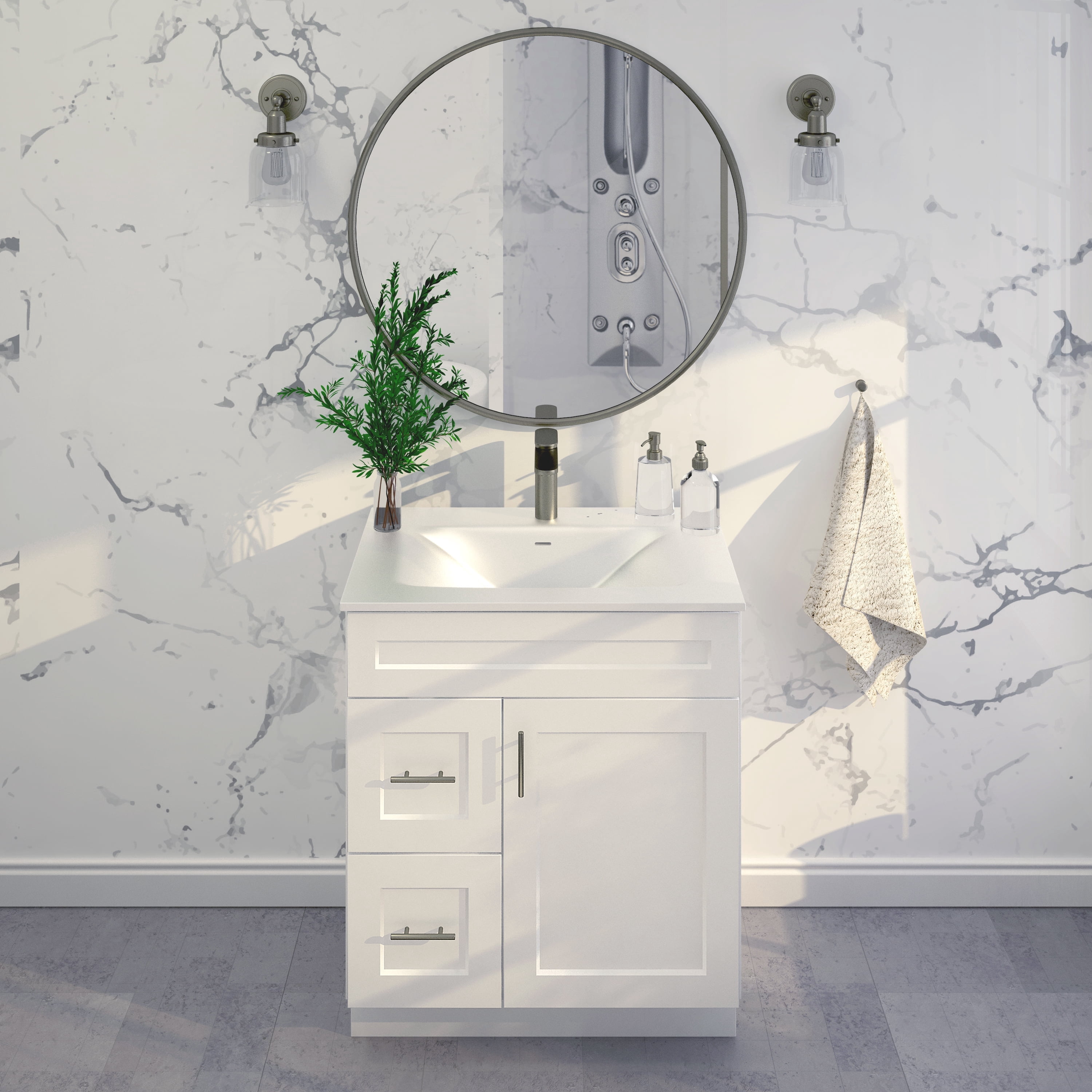 White Shaker Bathroom Vanity Sink Base with Drawers 30" Ready-to-Assemble Cabinet