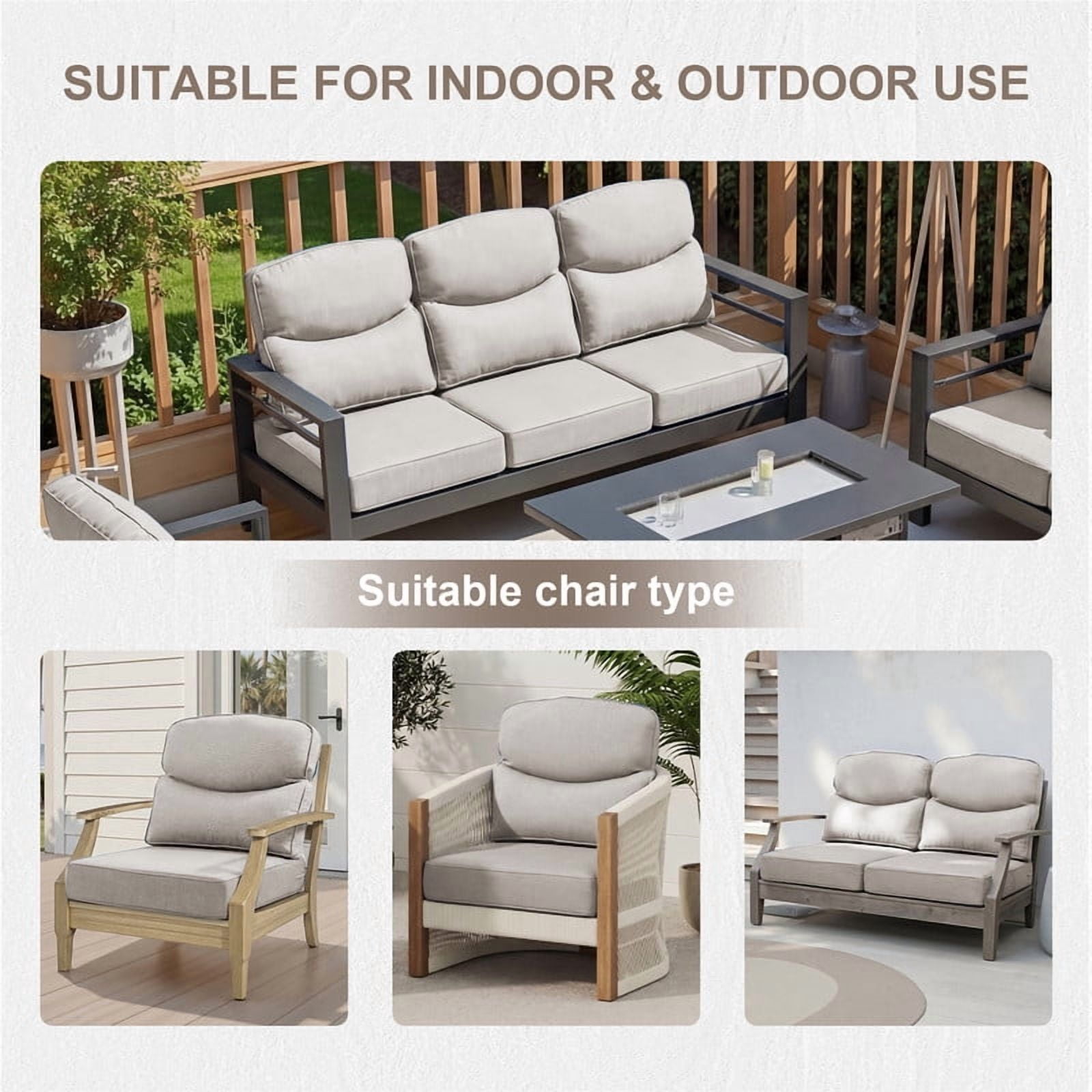 Opohoro Outdoor Deep Seat Cushion Set, 22"x24"x6", UV Resistant & Water Resistant Comfortable Furniture Cushions for Patio Sofa, Chair, Loveseat