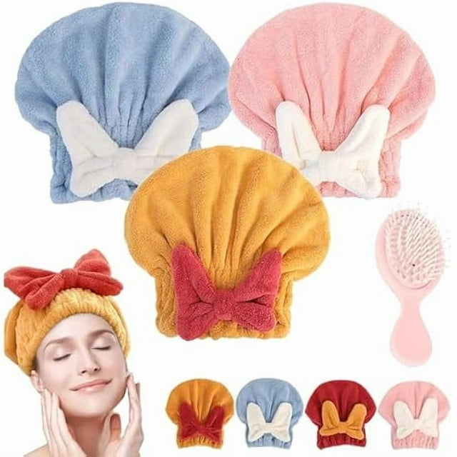 wonima11 New Super Absorbent Hair Towel Wrap, Microfiber Hair Drying Wrap Towel Cap, Quick Dry, Works for All Types of Hair (3pcs-A)