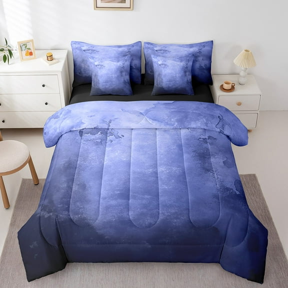 Erosebridal Modern Watercolor Bed in a Bag Twin size, Blue Bed Set, Futuristic Artwork Decor, Reversible 7pcs