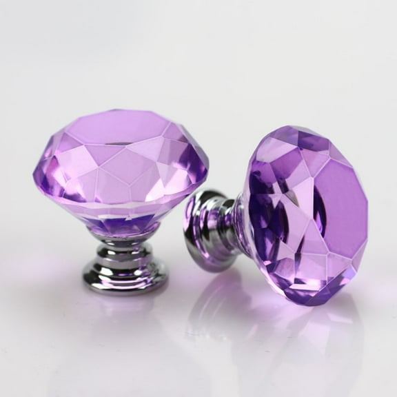 Zhuge 10PCS 30mm Pink Crystal Glass Cabinet Knobs, Diamond-Shaped Drawer Pulls for Kitchen Cabinets, Wardrobes, Dressers & Cupboard Doors, Purple