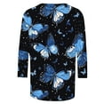 thumbnail image 4 of SOOMLON Womens 3/4 Length Sleeve Tops Plus Size Tunic Cotton Tops Dressy Casual Round Neck Shirts Funny Butterfly Print T Shirts 2025 Trendy Spring Summer Ladies Tops Loose Fit Outfits Pullover XL, 4 of 5