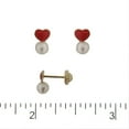 thumbnail image 2 of 18K Solid Yellow Gold Red Enamel Heart and Pearl Covered Screwback Earrings, 2 of 3