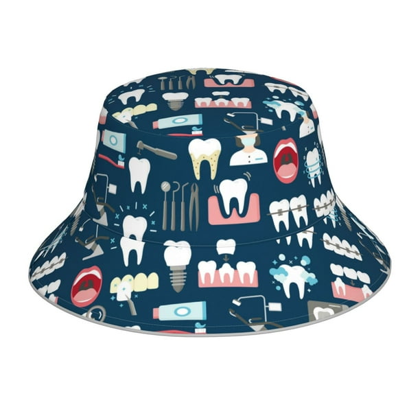 Fotbe Dental Sombrero Tipo Pescador con Estampado – Sombrero de Sol de Algodón de Moda para Playa, Golf, Pesca