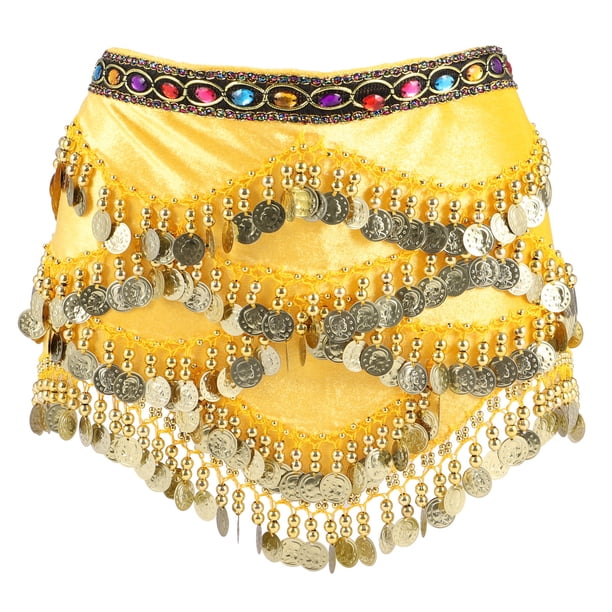 BRIGHTFUFU Falda creativa para mujer, pañuelo para danza del vientre, con monedas de diamantes, para mujeres y niñas (amarillo)