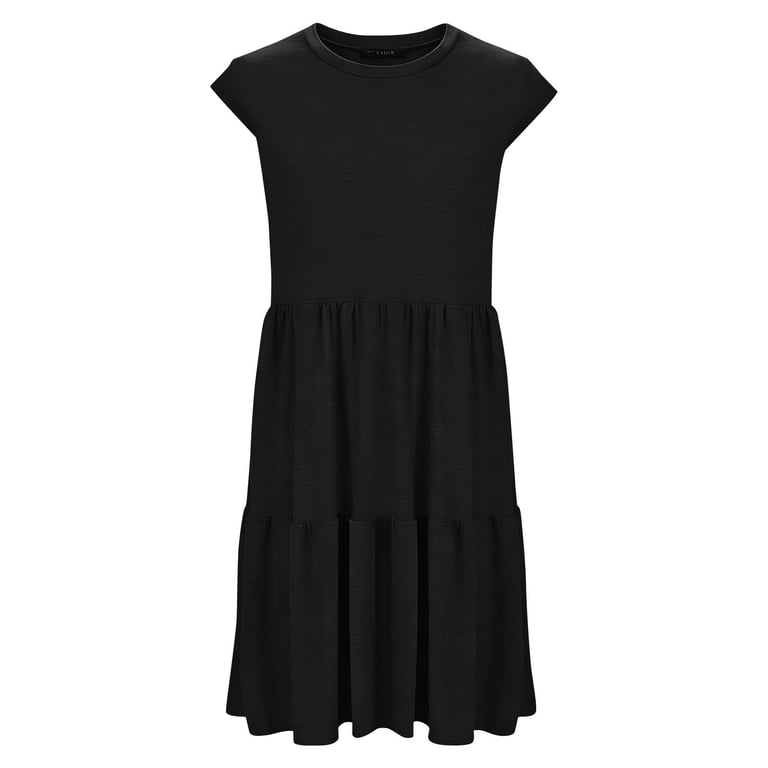 MaFYtyTPR Women's Summer Loose Dress Fashion Solid Color Short Sleeve Round  Neck Simple Style Maxi Dresses Black L - Walmart.com