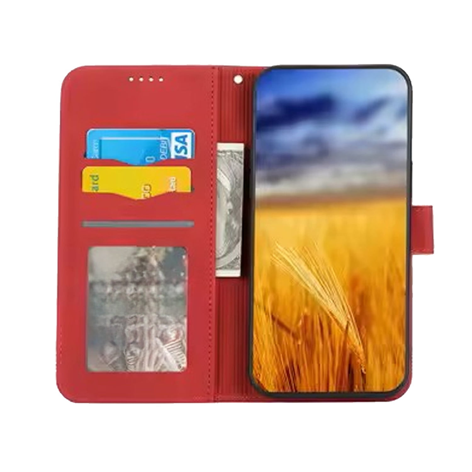 Elegant PU Leather Wallet Case for iPhone 17 Pro Max - Red