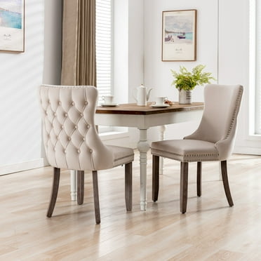 Velvet Dining Chairs Set of 2, Upholstered Wing-Back Dining Chair with Backstitching Nailhead Trim and Solid Wood Legs for Kitchen Living Room