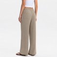 thumbnail image 3 of Wide Leg Pants for Women Casual Flowy Crepe Trousers Wrinkle Free Relaxed Fit Lounge Work Business with Pockets Khaki M, 3 of 3