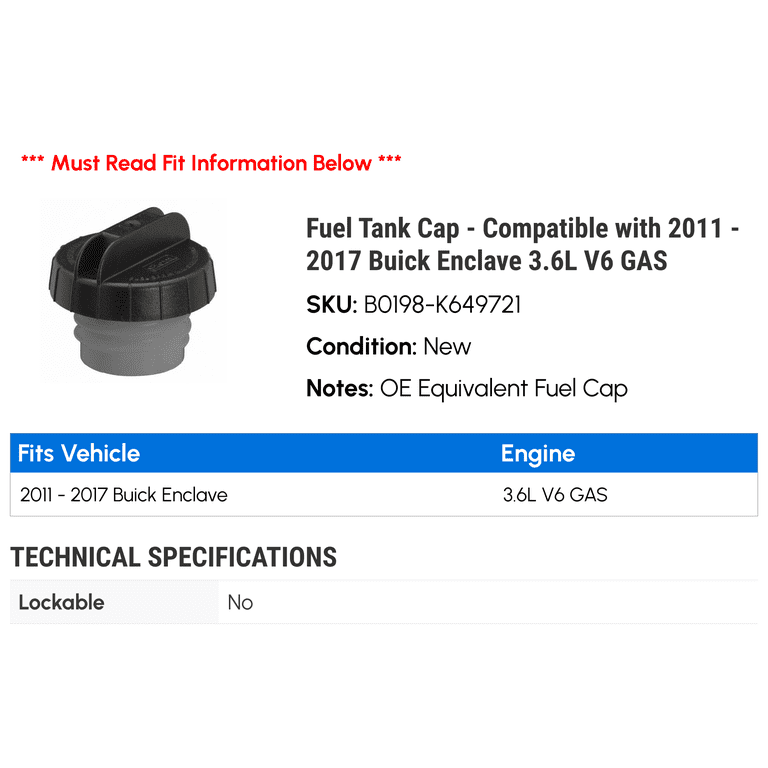 Gates Fuel Tank Gas Cap Replacement For 1998-2005 Buick LeSabre 3.8L V6