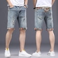 thumbnail image 4 of 2024 Pantalones cortos de mezclilla elásticos de cinco puntos para hombre, bordado de verano, versión coreana, sueltos, rectos, ajustados, casuales, versión coreana, 4 of 5