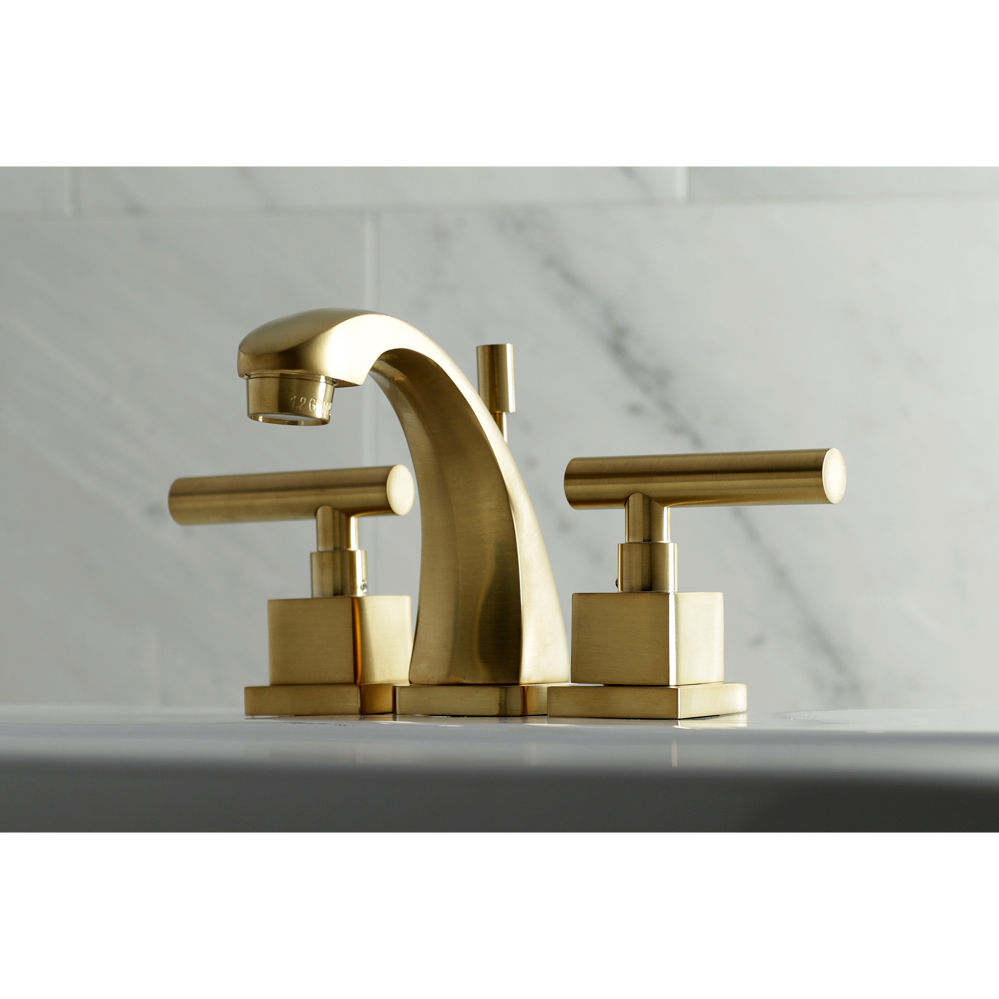 Kingston Brass KS4947CQL Claremont Widespread Bathroom Faucet with Brass Pop-Up, Brushed Brass