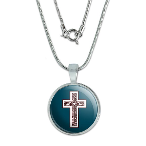Cross with Heart Christianity 0.75" Pendant with Sterling Silver Plated Chain