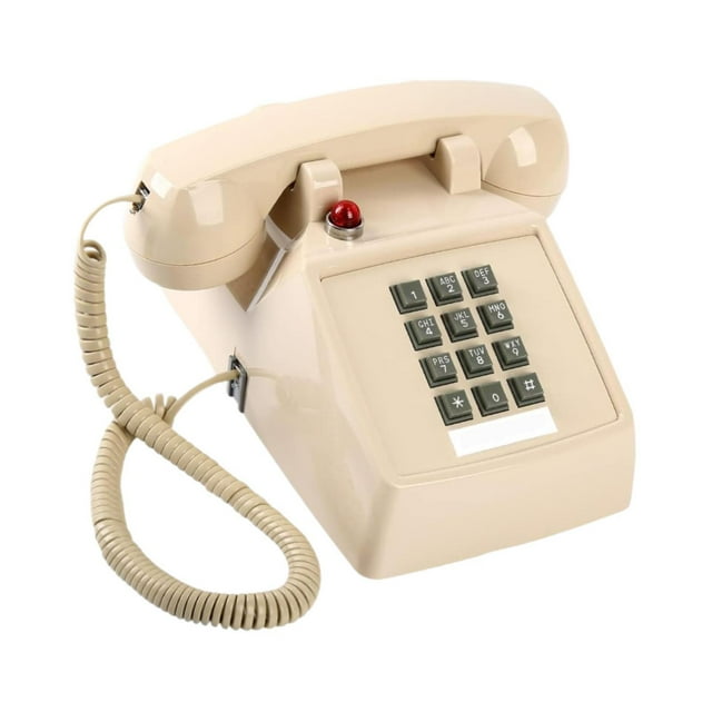 relayinert Corded Landline Desktop Phone Vintage With Red Indicator Large Button Easy To Operate In Office Telephone Metal Base Beige 13x22.2x11.5cm
