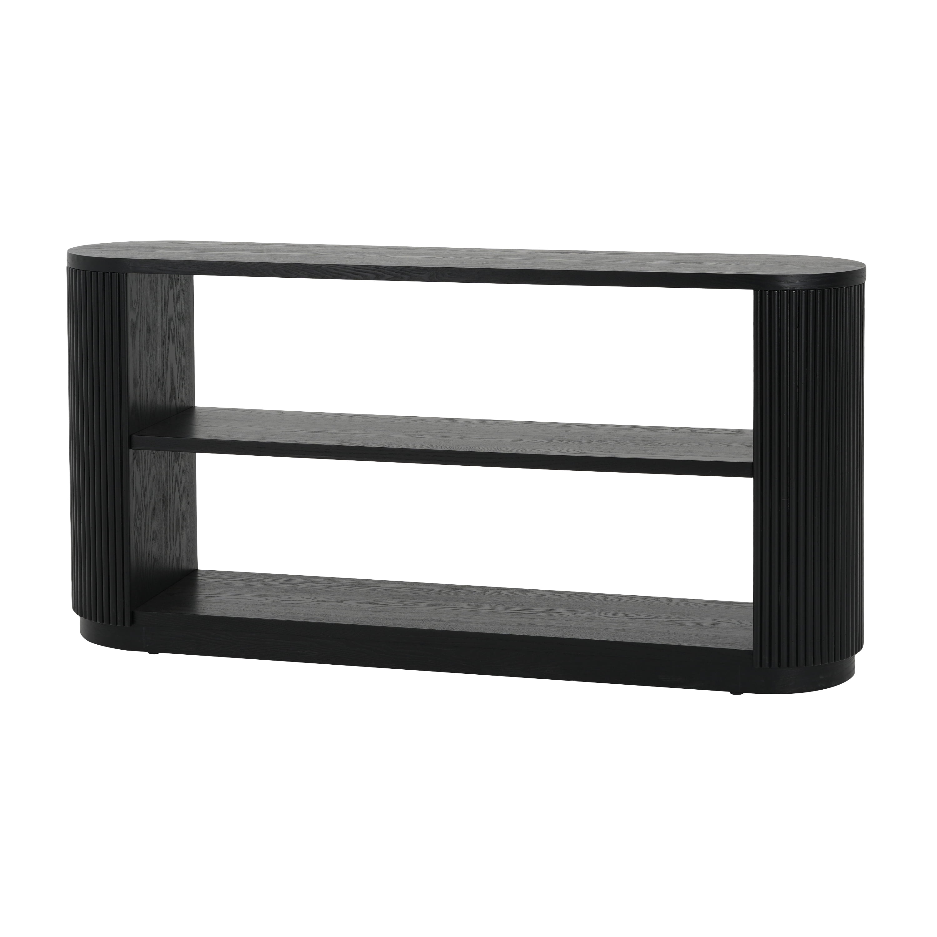 EUROCO 58" Modern Console Table, 3-Tier Sofa Table Behind Couch Accent Tables with Open Shelf & Elegant Wood Grain,Hallway Table for Living Room,Black