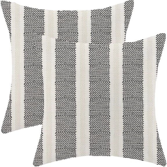 Black Pillow Covers 18 x 18 Inch, Beige Boho Polka Dots Striped Decor Throw Pillows for Couch Bed, Geometric Modern Farmhouse Outdoor Decorative Pillowcase Linen Cushion Cover Set of 2