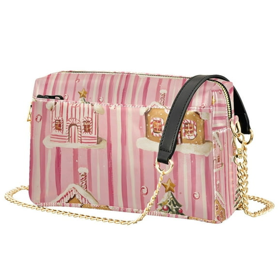 FORMRS Women Crossbody Purse with Chain Strap Vegan Leather Shoulder Handbag, Gingerbread Houses