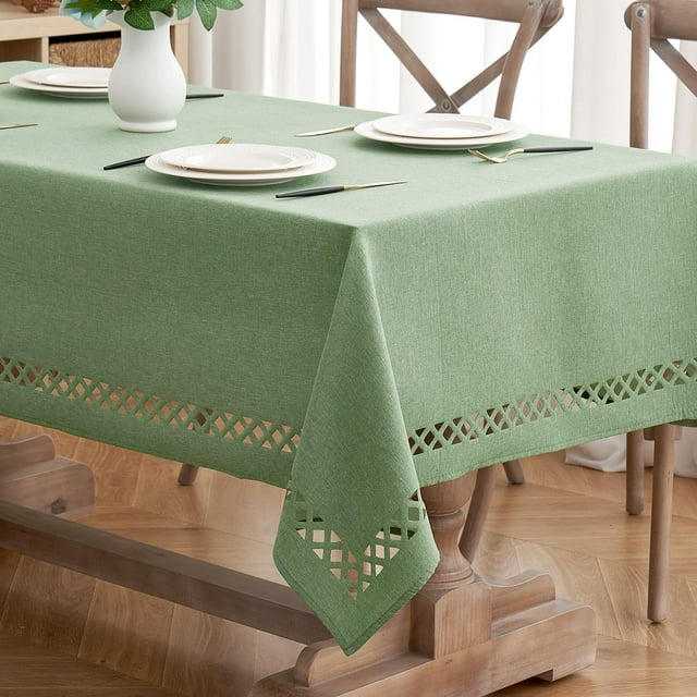 Natural Thick Polyester Square Tablecloth with Decorative Cutouts Stain Table Cloth Farmhouse Table Cover for Thanksgiving Dining Party Camping x