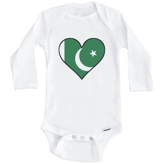 Pakistani Flag Baby Bodysuit - Cute Pakistani Flag Heart - Pakistan Baby Bodysuit (Long Sleeve), 0-3 Months White