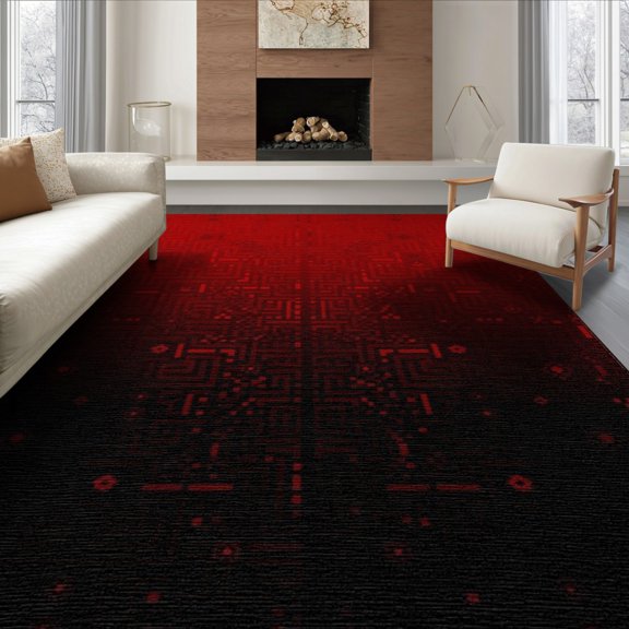 ODIKA Abstract Geometric Maze Pixel Interlocking Grid Squares Ombre Flowing Dynamic for Queen Size Bedroom, Under Bed, Master Suite, Foldable Easy Care