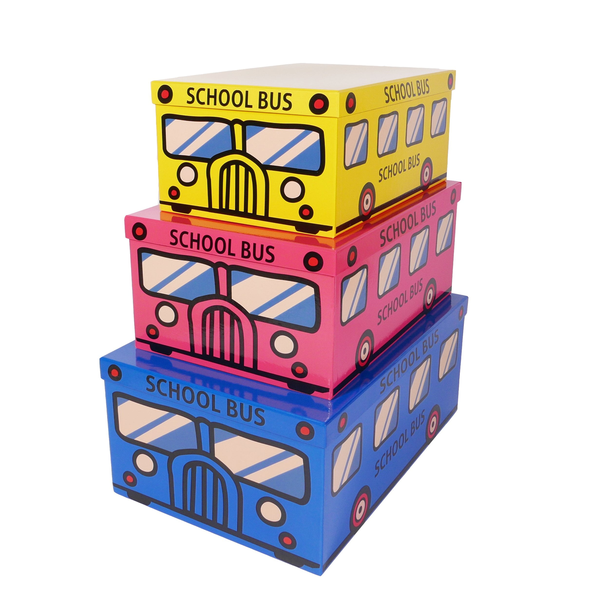 Soul & Lane Decorative Storage Cardboard Boxes (Set of 3, School Bus) Nesting Gift Boxes with