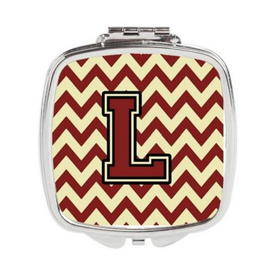 Carolines Treasures  Letter L Chevron Maroon & Gold Compact Mirror - Maroon & Gold