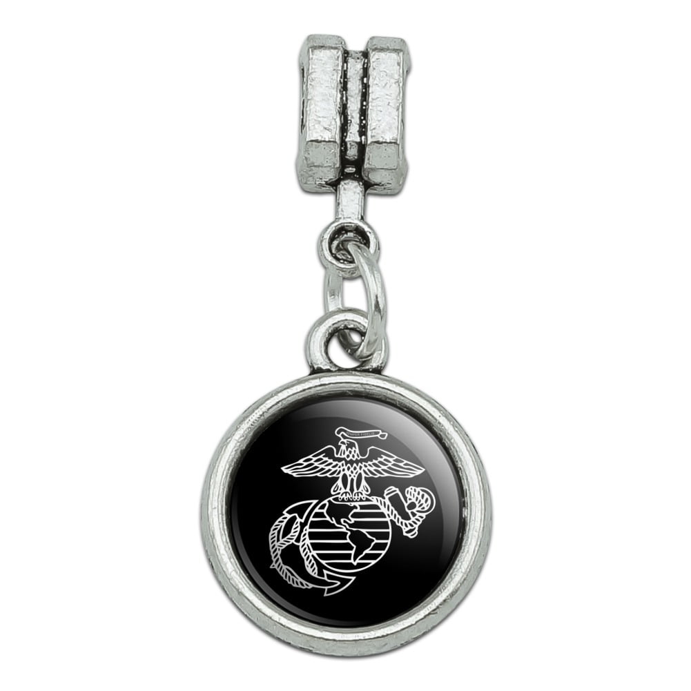 GiftJewelryShop Silver Plated American USMC Sailor Photo Double Heart Bead Charms Bracelets