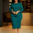 thumbnail image 2 of AURA Plus Size Elegant Round Neck Pencil Midi Dress Nine Sleeve High Waist Office African Work Dress with Belt, 2 of 10