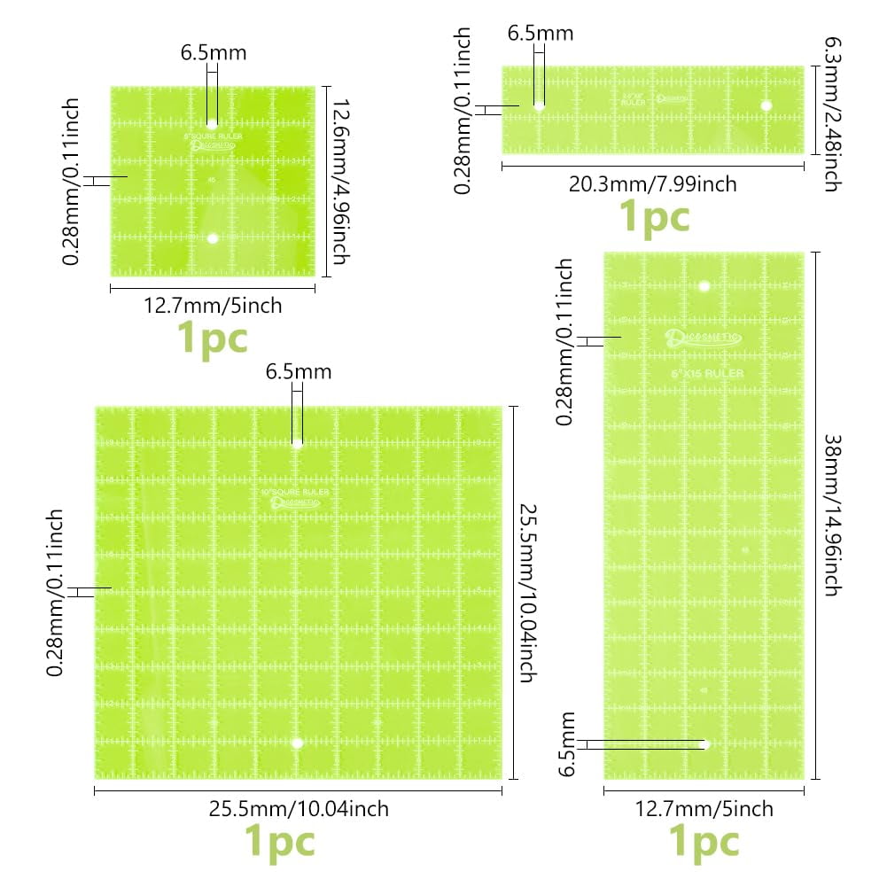 4Pcs Acrylic Quilting Template Rectangular and Square Rulers Sewing Rulers Set Creative Quilting Cutting Template Hand Patchwork Tool Stencil Template Multifunctional Ruler for DIY Craft