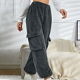 thumbnail image 2 of Feancey Plush Pajama Pants for Women Fleece Cargo Sweatpants Winter Fuzzy Warm Pj Bottoms Cinch Bottom Casual Baggy Trousers with Pockets Dark Gray L, 2 of 8