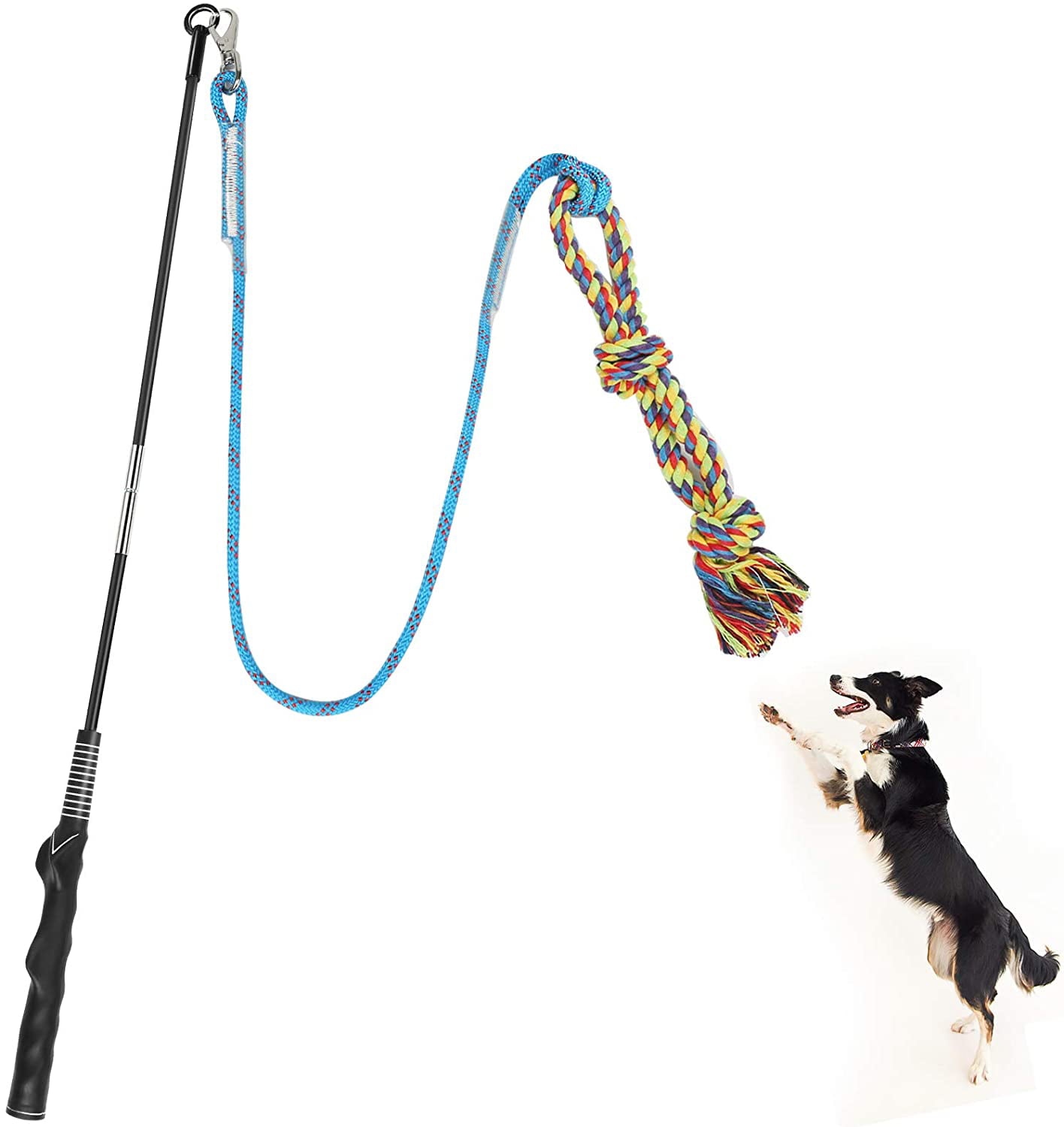 Train and Exercise Size L GoodsBeauty Interactive Dog Toys Black Extendable Flirt Pole with 2pcs Braided Rope Tugs for Dog Outdoor Entertainment 
